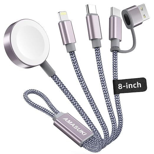 Travel Essentials,3 in 2 USB C Cable for Apple Watch Charger,iPhone Charger,Multi Charging Cable,Cruise Vacation Camping Essentials,Portable for iWatch Series 11-2/Ultra/SE & iPhone 17-12,Car,0.7FT by ChargeBeyondPowerWithin