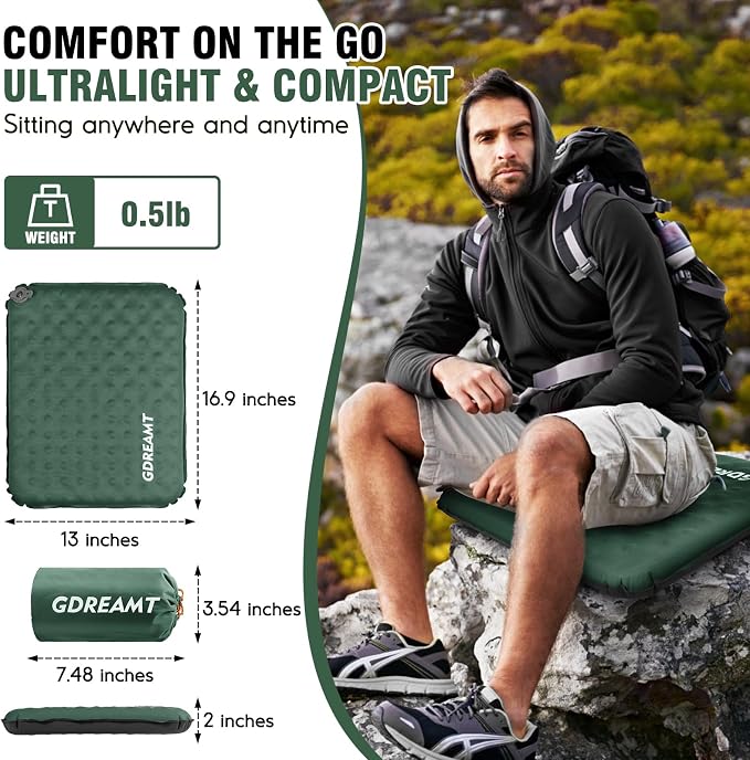 Inflatable Seat Cushion, Self-Inflating Memory Foam Stadium Seats Cushion Lightweight & Compact Chair Sitting Pad Airplane Cushion for Long Flight Travel Outdoor Camping Car Bleachers Office - Image 2
