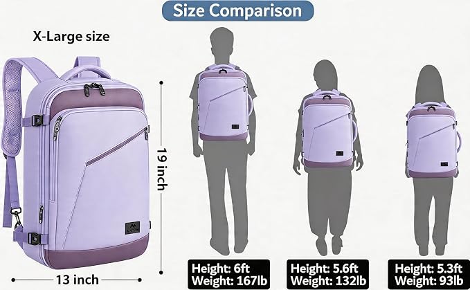 MATEIN Travel Backpack, Carry on Backpack with Detachable Shoulder Straps | Personal Item Bag for Traveler, Large Capacity, Water Resistant, Traveling Essential for Women Men Teacher Nurses, Purple - Image 7