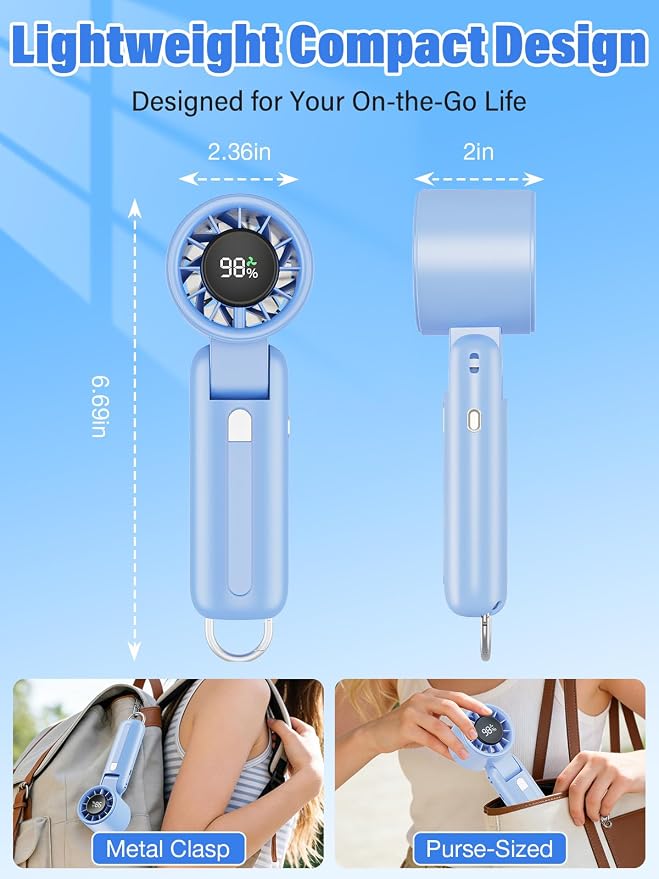 AI Handheld Fan Turbo, 100-Speed Portable Fan Rechargeable, Mini Fan with 12800 RPM Strong Airflow, Foldable 4-in-1 Personal Fan for Travel, Camping, Beach & Office, USB-C & Lightweight & Quiet - Image 6