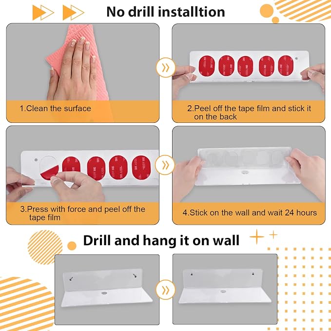 9 Inch Acrylic Floating Shelf, No Drill Adhesive Wall Shelf Set of 4 for Storage, Floating Shelves Damage-Free Expand Wall Space for Living Room, Office, Gaming Room, Bathroom - Image 6