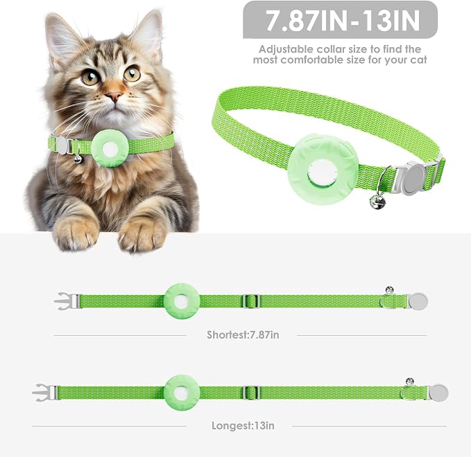 Smart Cat GPS Tracker, Cat Tracker Collar with Safety Elastic Buckle, Compatible with Apple Find My App (Only iOS), No Monthly Fee, Waterproof (White Tracker, Green Cat Collar) - Image 4