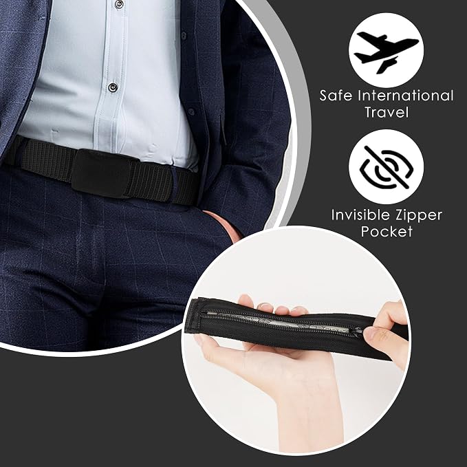 2 Pack Money Belts for Travel, Anti-Theft Hidden Waist Wallet with Zippered Security Pockets, Adjustable Nylon Belt for Men & Women Under Clothes (Black)​ - Image 5