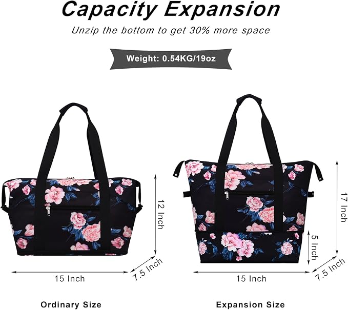 Expandable Duffel Bag for Women with Trolley Sleeve/Wet Pocket Weekender Travel Tote Large Carry On Overnight Luggage - Image 3