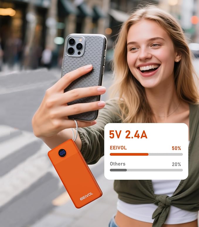 Portable Charger with Built in Cables, Slim 10000mAh Power Bank, USB C Battery Pack Travel, 4 Output 2 Input External Charging Bank for iPhone 17/16/15/14/13,Samsung, Android, etc-Orange(1 Pack) - Image 4