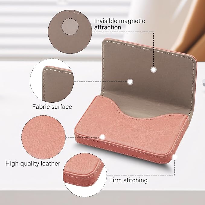 RFID Blocking Wallet - Minimalist Leather Business Credit Card Holder (Orange Pink) - Image 2