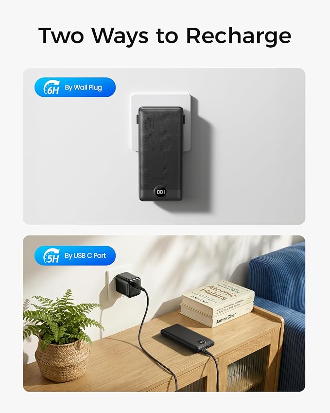VEGER Portable Charger for iPhone, Power Bank Built in Cables and Wall Plug | 10000mAh,Ultra Slim&Compact,5 Outputs,LED Display,Flight-Safe,Travel Essentials Battery Pack for iPhone 17,iPad, Samsung,etc - Image 5