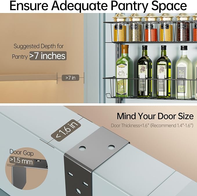 Delamu Adjustable Cabinet Door Organizer, 6 Tier Hanging Spice Rack | Metal Over the Door Pantry Organizer, Pantry Organizers and Storage Shelves for Kitchen Bathroom Laundry Room, Black - Image 3
