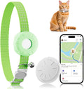 Smart Cat GPS Tracker, Cat Tracker Collar with Safety Elastic Buckle, Compatible with Apple Find My App (Only iOS), No Monthly Fee, Waterproof (White Tracker, Green Cat Collar) by ZFSJTAG