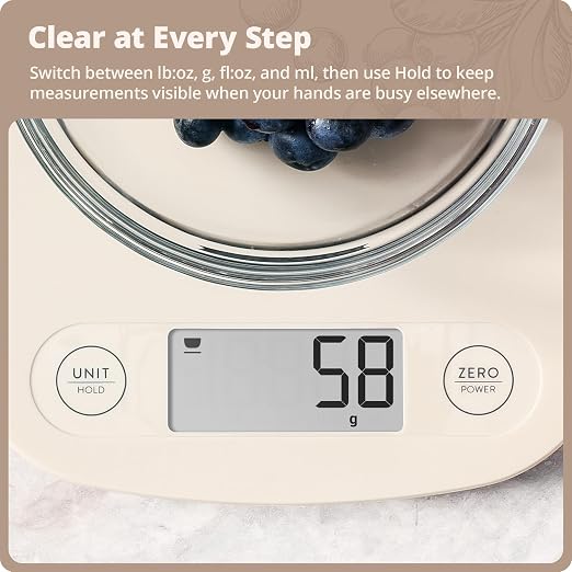 Greater Goods Food Scale, Slim & Compact Build, 1g Precision (Birch White) | Digital Kitchen Scale for Cooking, Meal Prep & Portion Control, Tare, Auto Shut-Off, g/oz/lb/ml Conversion & Calorie Tracking - Image 7