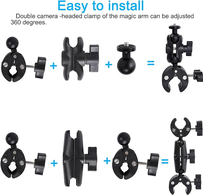 Motorcycle Mount kit for Insta360 One X5 X4 X3 X2 RS DJI OSMO 360 GoPro MAX 2- Double Clamps Handlebar Holder with 155cm Selfie Stick for Motorcycle and Bicycle Riding Records - Image 3