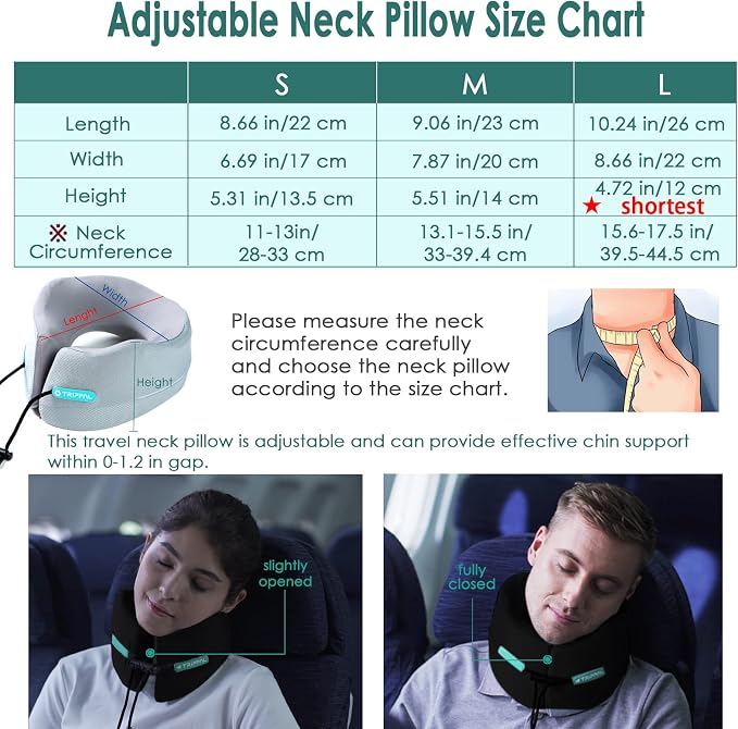 GOLDORANGE Travel Pillow Neck Chin Head Support 100% Pure Memory Foam Neck Pillows for Long Flights Airplane Car Office Sleeping Rest Portable Plane Accessories Black S - Image 3