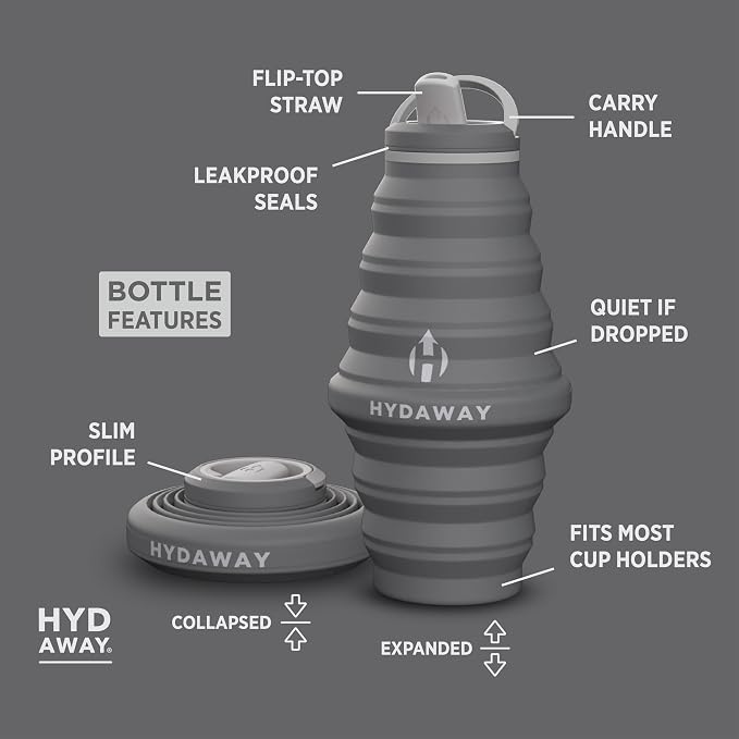 HYDAWAY 25oz Collapsible Water Bottle, Packable Leakproof for Travel | Large capacity design. Folds flat for carry-ons, day bags, hiking packs. Leakproof, BPA-free. - Image 5
