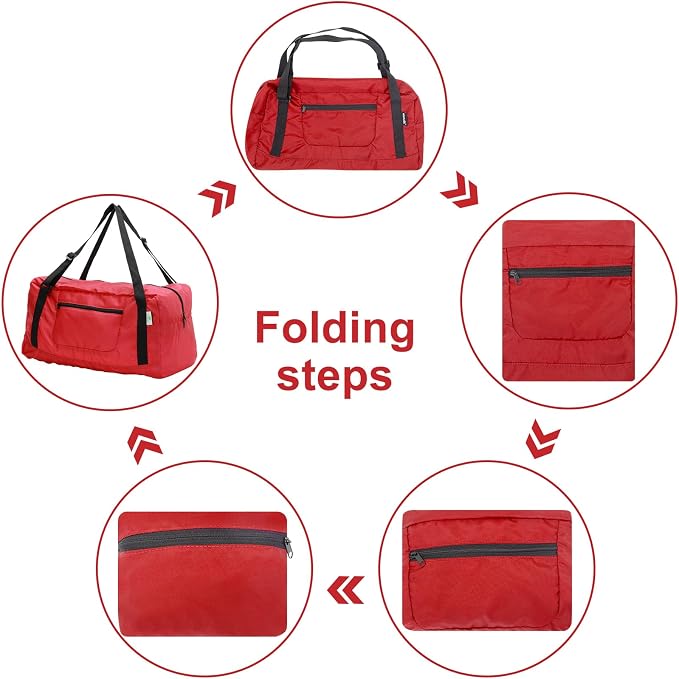 HOLYLUCK Foldable Travel Duffel Bag Luggage Great for Gym - Red - Image 6
