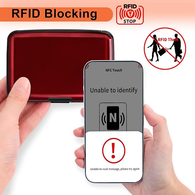 Mayski Credit Card Holder for Women RFID Blocking Wallet, Red | Card Wallets for Women Small Mini Business Metal Accordion Aluminum Alloy Hard Case for Men - Image 2