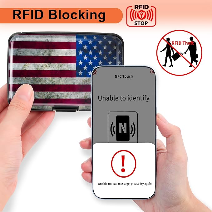 Mayski Credit Card Holder for Women RFID Blocking Wallet, Flag | Card Wallets for Women Small Mini Business Metal Accordion Aluminum Alloy Hard Case for Men - Image 2