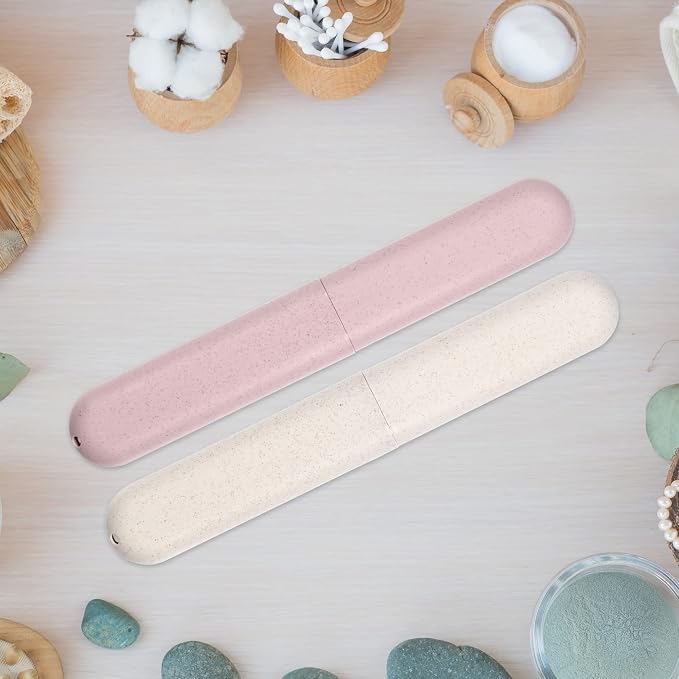 VOCOSTE 4Pcs Travel Toothbrush Case, Beige&Pink | Moisture-Proof Keeps Brush Fresh, Compact for Tight Bags, 4-Pack for Sharing, Essential for Family - Image 6