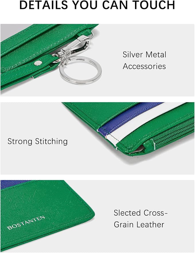 BOSTANTEN Credit Card Holder RFID Small Wallet for Women with Keychain | Slim, Wristlet, Zipper Coin Pocket, Pocket-Friendly, Vegan Leather, Minimalist, Gifts - Image 3