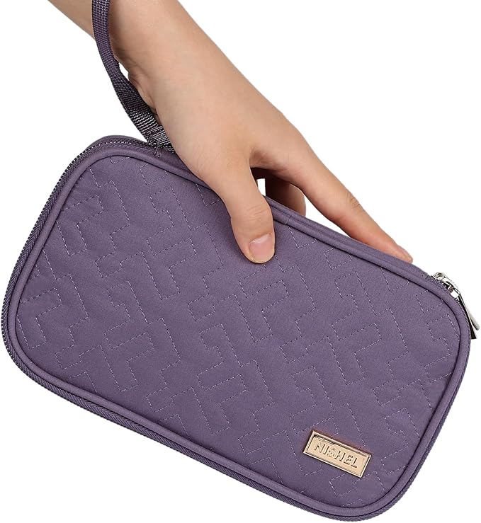 NISHEL Electronics Travel Organizer Cord Case, Charger Cable Tech Bag | Double-layer bag keeps chargers, cables, flash drive, and small tech essentials organized for trip, Medium, Purple - Image 3