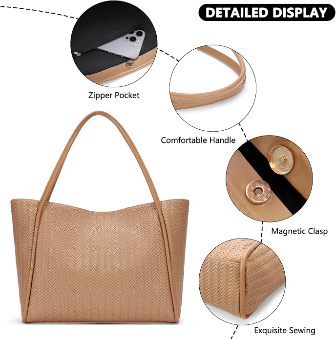 Tote Bag for Women Vegan Leather Shoulder Purse Large Capacity Travel Bag - Image 4