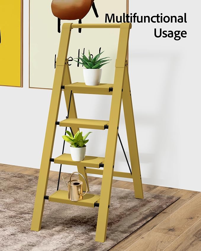 Taranta 4 Step Ladder,Aluminum Step Stool Foldable-Twilight Yellow | Lightweight Folding Ladder with Convenient Handgrip,Wide Top Pedal,330lbs Capacity Stepladder for Home,Office,Kitchen - Image 8