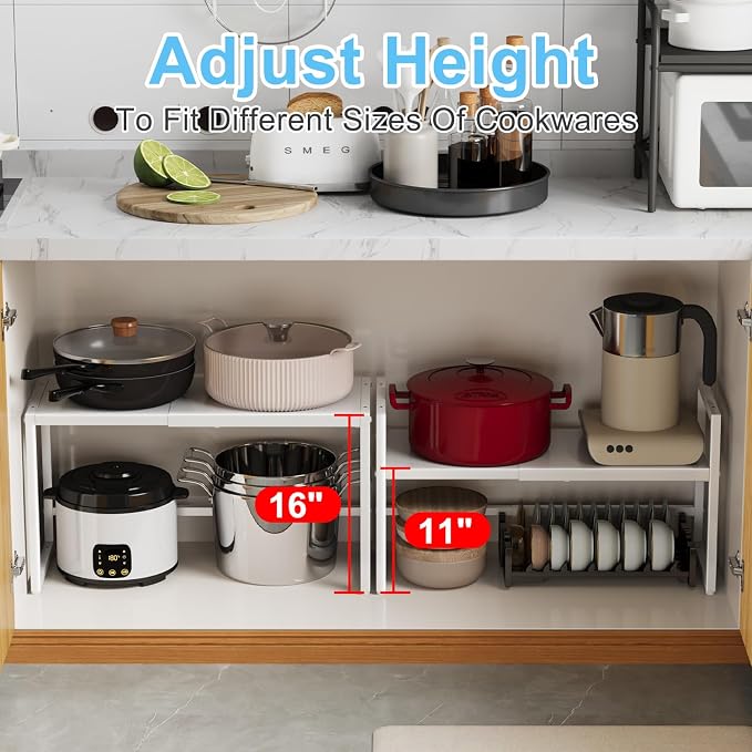 Expandable Kitchen Storage Shelves,110LBS Heavy Duty Metal Shelving Units and Storage For Small Appliance, Adjustable Stackble Storage Shelf Organizer For Kitchen Cabinet Pantry Warehouse Garage,White - Image 5