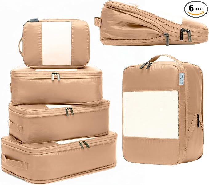 6-Pack Large Compression Packing Cubes for Travel - Lightweight Compression Packing Cube Set, Water-Resistant Luggage Organizer Bags & Suitcase Organizers, Travel Cubes for Carry-On, Checked Luggage by NookTheory