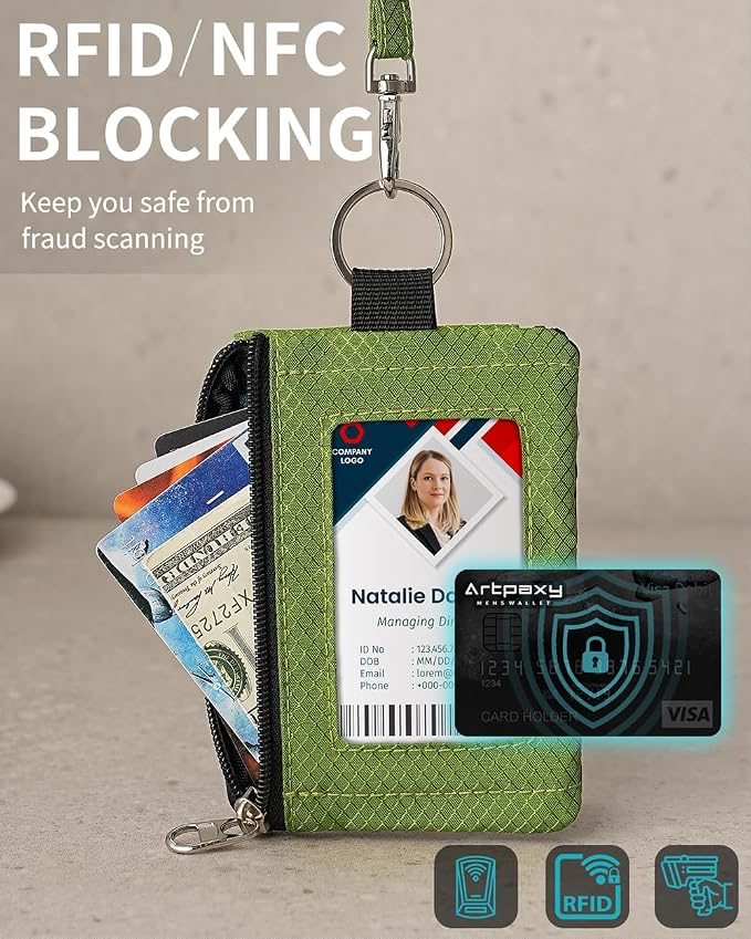 Artpaxy Minimalist Wallet For Mens Womens, Keychain RFID Blocking Zipper Small Wallet with ID Window 2 Lanyards,Water Resistant Travel Cash Card Coin Case Boys Girls - Image 6