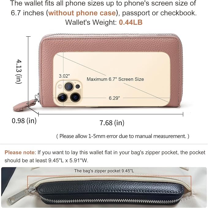 Moflycom Womens Wallet RFID Blocking Genuine Leather Zip Around Wallet Clutch Wristlet Travel Long Purse for Women - Image 4