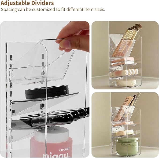 PAVSTINE Medicine Cabinet Organizer with Adjustable Dividers, Clear Vertical Layered Backward Slanting Shelves for Makeup Brush/Lip Gloss/Mascara Storage (3-Tier Slant-Gentle Slant) - Image 4