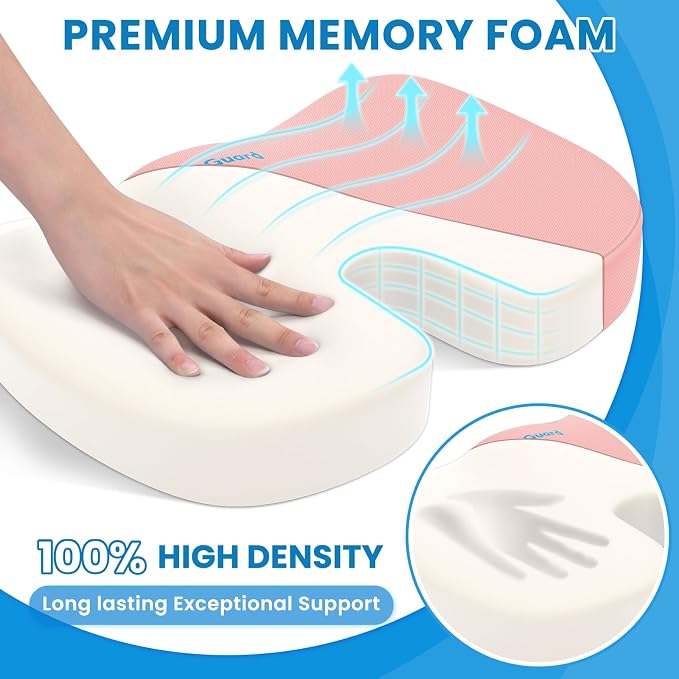 Memory Foam Seat Cushion for Office Chair, Car Seat, Pink, XXL | Office Chair Cushion for Car, Airplane - Chair Pad for Long Sitting Sciatica, Hip, Coccyx,Tailbone Pain Relief, Butt Pillow - Image 3
