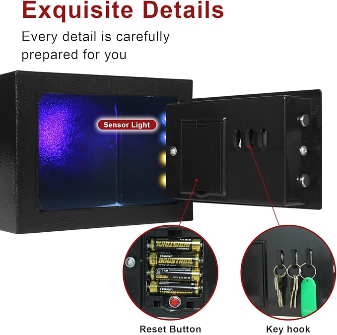 Money Safe Box for Home with 4 LED Color Sensor Light & Fireproof Money Bag, 0.23CUFT, Security Lock Box with Keys & Pass Code, Fireproof Safe with Digital Keypad, 3mm Thickness Door - Image 4