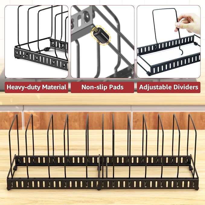 HzTinT Cutting Board and Baking Tray Cookie Sheet Organizer for Cabinet | Expandable 6.9"-13.6" Pan Organizer with 12 Adjustable Dividers, Cutting Board Holder for Cabinet or Countertop Storage - Image 7