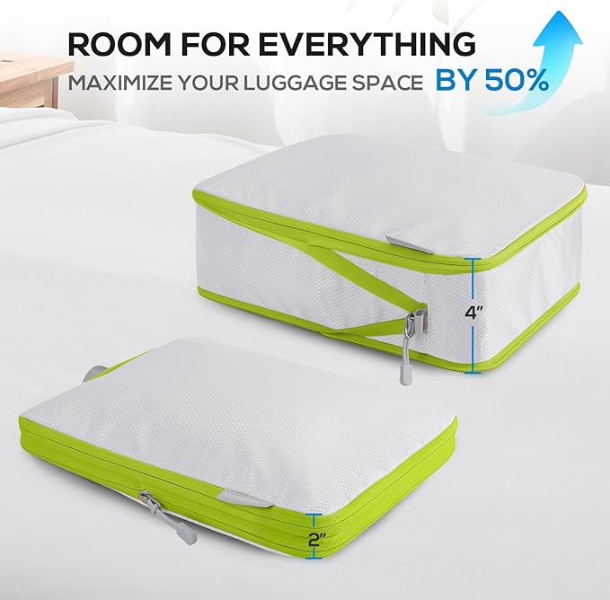 Compression Packing Cubes, 6 Set Packing Cubes for Travel Compression, Lightweight Compressible Package Organizer for Carry On and Suitcases, White and Green - Image 3
