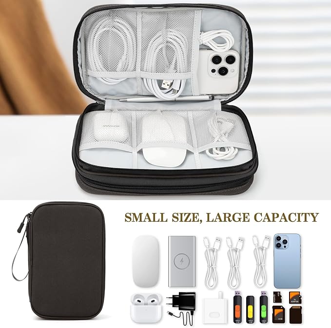 FYY Electronic Organizer, Travel Tech Pouch Bag, Large, Coffee | Wrist Strap, Waterproof, Double Layers Portable Electronics Travel Carrying Case for Cord, Charger, Daily Business Trips Use - Image 6