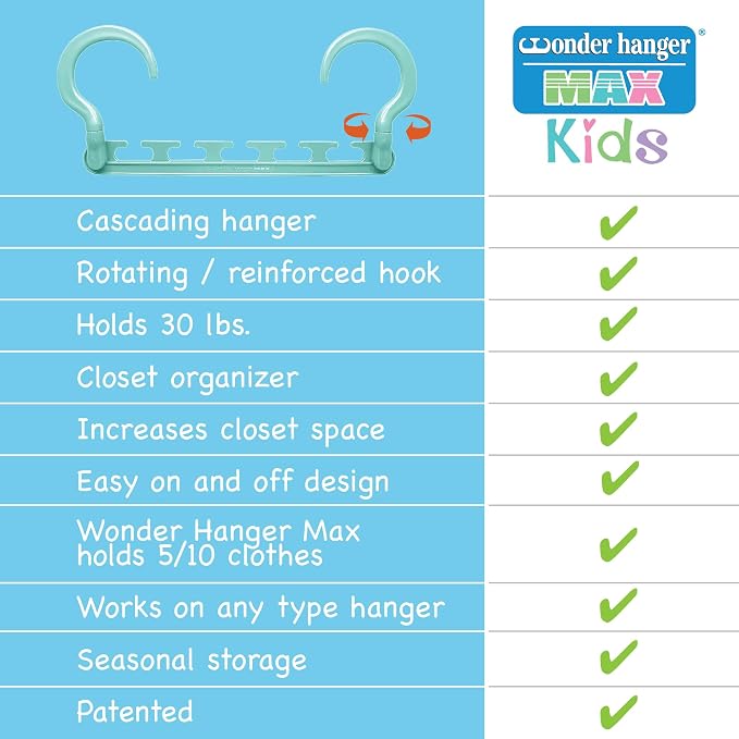 Max Space Saving Hangers, 10-Pack, 360° Hooks, Pastel Blue | Assembled cascading hangers with reinforced 360° swivel hooks maximize closet space for teens, kids and college dorms. - Image 4