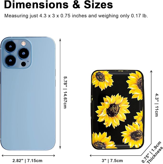Credit Card Holder, Metal Card Wallet RFID Blocking Mini Slim Aluminum Business Hard Card Case for Women Men (Black Background Sunflowers) - Image 5