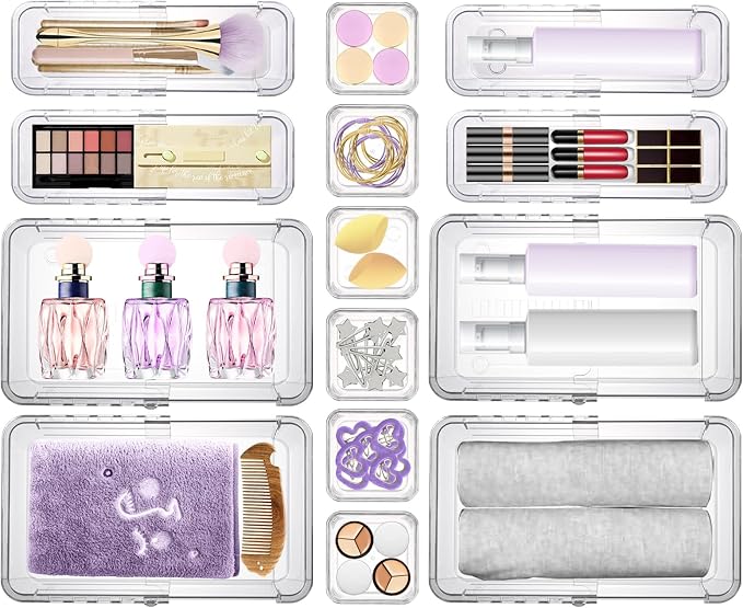 14 Pcs Adjustable Drawer Organizer, Clear Drawer Organizer Expendable | 3-Size Desk Drawer Organizer, Acrylic Storage Bins for Makeup, Cosmetic, Kitchen Utensils, Bedroom Dressers, Tool Organizer - Image 7