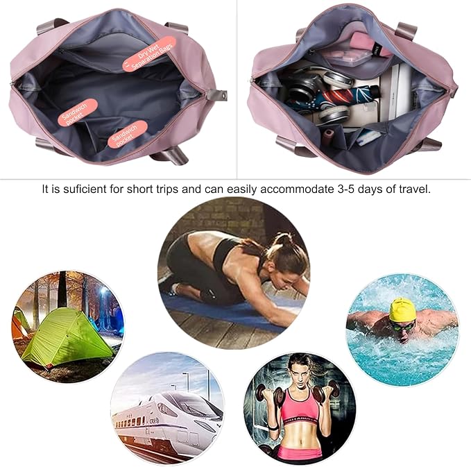 Large Capacity Travel Bag, Foldable Travel Bag, Expandable Duffel Bag, Collapsible Waterproof Large Capacity Handbag, Overnight Bags for Women and Man (Pink+Toiletry Bag) - Image 7