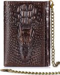 STEELLION Men's Trifold Wallet, Cowhide, 13 Card Slots, ID Window, RFID | Croc-embossed cowhide with a removable chain; practical organization for office, travel, and everyday carry (Coffee) by STEELLION