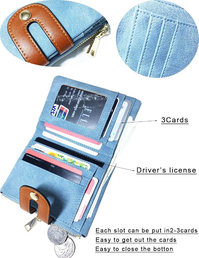 AOXONEL Women's Rfid Small Bifold Leather Wallet Ladies Mini Zipper Coin Purse id card Pocket,Slim Compact Thin - Image 3