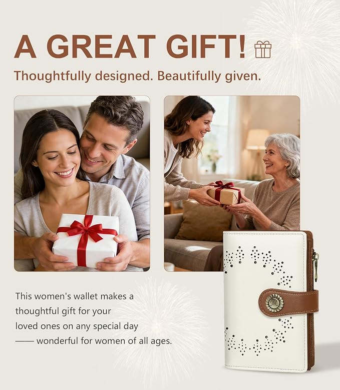 Beige Brown Wallet Women RFID, Passport Holder, Credit Card Holder | 6.7" x 4.4" x 1.3" Bifold, Travel billfold, Zipper Pocket, PU Leather Clutch, Purse, ID Window, Pen Holder, Gift Ladies Girl - Image 7