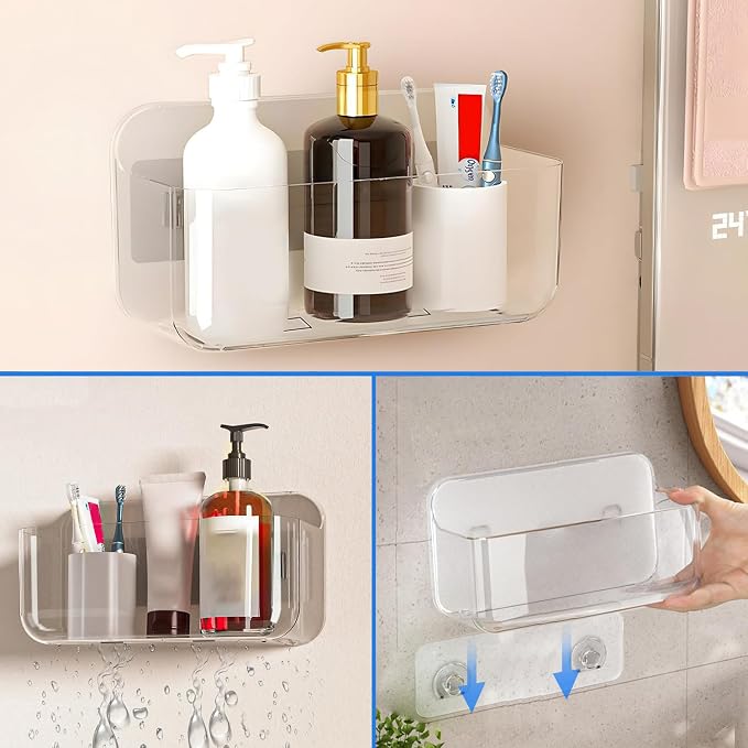 Wall Mount Organizer, Large Adhesive Wall Self - Bathroom Shelf | Adhesive Bathroom Shelves with Self Adhesive Tape Clear Shelf for Bathroom, Kitchen - Large Size - 5.1"D x 10.9"W x 6"H - Image 8