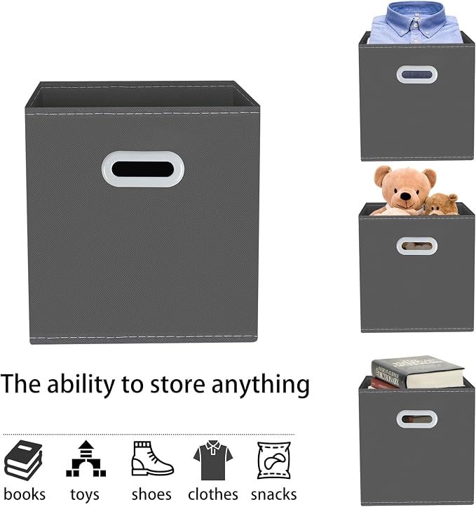 Yunkeeeper storage bins Cubes, Fabric Cube Organizer with Handle, Foldable Cube Bins for Cloth or Accessary Storage, 11x11x11, Set of 3,(Gray) - Image 3