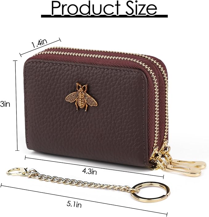 imeetu RFID Credit Card Holder, Small Card Wallet Women, Leather Card Case | Genuine Leather Women's Card & id Cases, Change Coin Purse with Zipper Keychain id Window, 20 Colors & 3 Styles, Daily, Gifts - Image 6