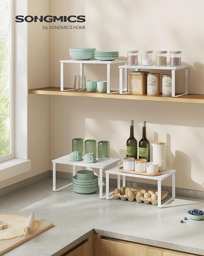 SONGMICS Cabinet Organizer Shelf, Set of 2 Spice Rack, Kitchen Storage | Kitchen Counter Storage Spice Rack, Particleboard, Steel, Snow White and Matte White, BYSTRO Collection UKCS02W01 - Image 2