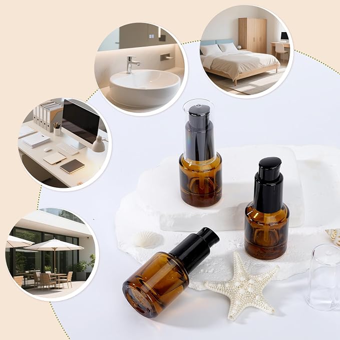 Segbeauty 0.5oz Glass Refillable Travel Bottles, 3pcs Lotion Pump Bottle Dispenser, 15ml Amber Mini Travel Containers for Creams, Lotion Dispenser with Pump, Small Sample Bottle Liquid Container - Image 6