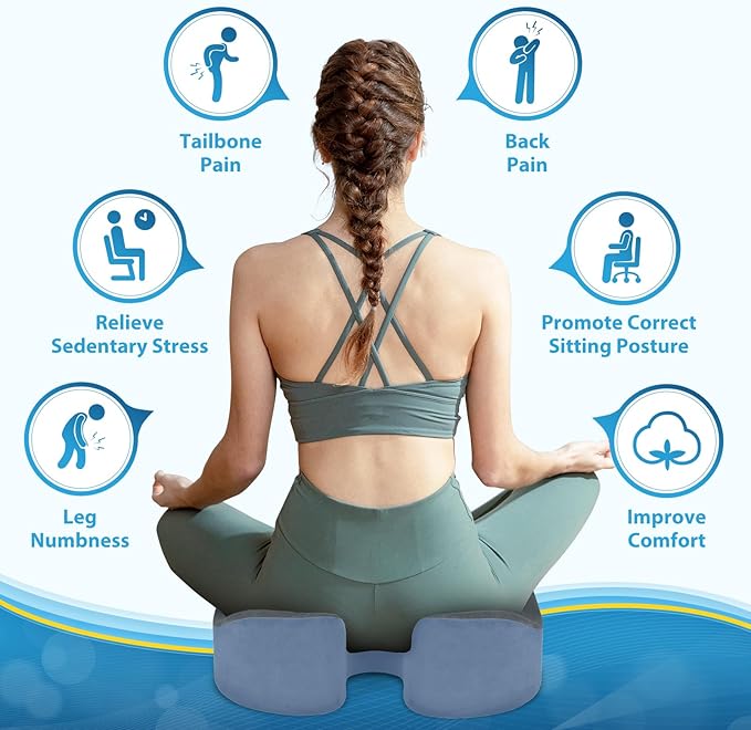 BlissTrends Memory Foam Seat Cushion for Office Chair & Car Seat Grey&Blue | 4.7in Ergonomic Tailbone & Sciatica Support with Removable Velvet Cover for Pressure Relief and Long Sitting Comfort - Image 2