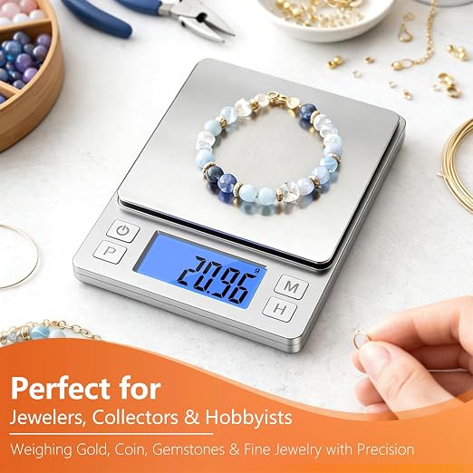 BOMATA 0.01g High Precision Jewelry Scale, 1000g Digital Gram Scale, Silver | Small & Portable Design with Hold, Tare & Counting Function, Precise for Gold, Bullion, Coins, Gemstones & Crafts - Image 9