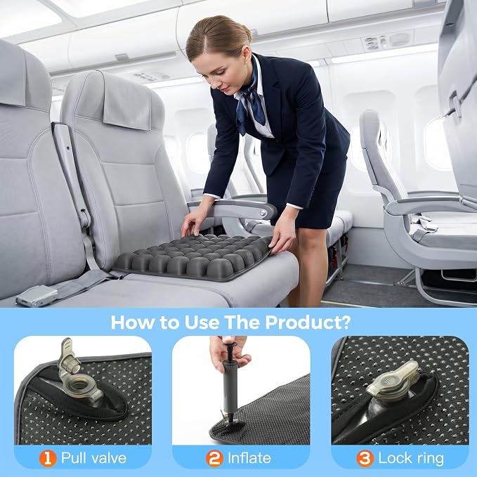 Sondour 42 Airbags Inflatable Travel Seat Cushion Airplane for Long Flight | Portable Airplane Gadgets Seat Cushions with Air Pump, Wheelchair Cushions,Pressure Relief Seat Cushion-1 Grey - Image 4